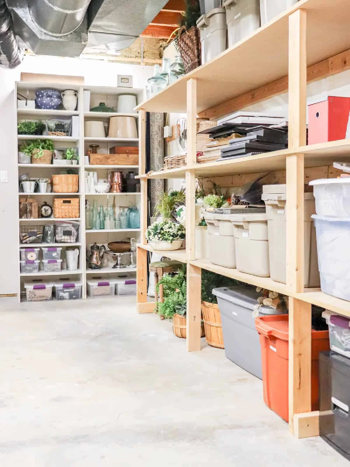 Organized Wooden Shelving Store Room Setup