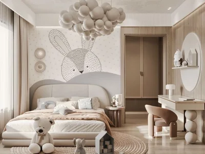 Whimsical Modern Kids Bedroom with Cloud Pendant