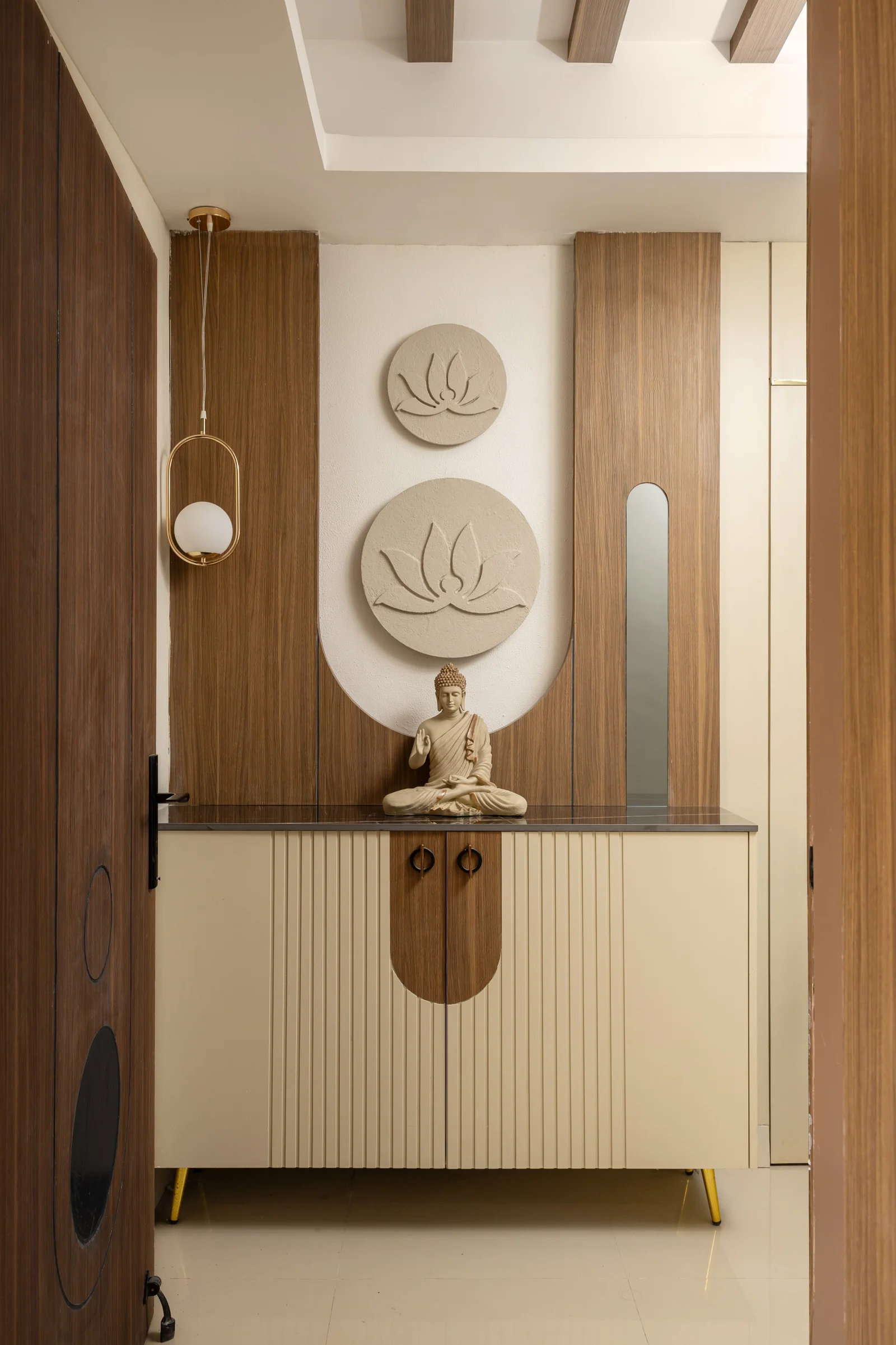 Serene Modern Indian Foyer With Wood Accents